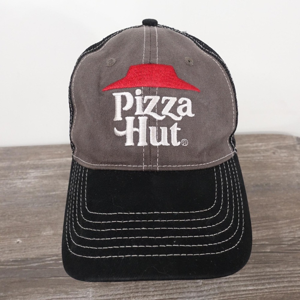 Pizza Hut Hat Cap Strap Back Gray Black Mesh Trucker Embroidered Logo Mens